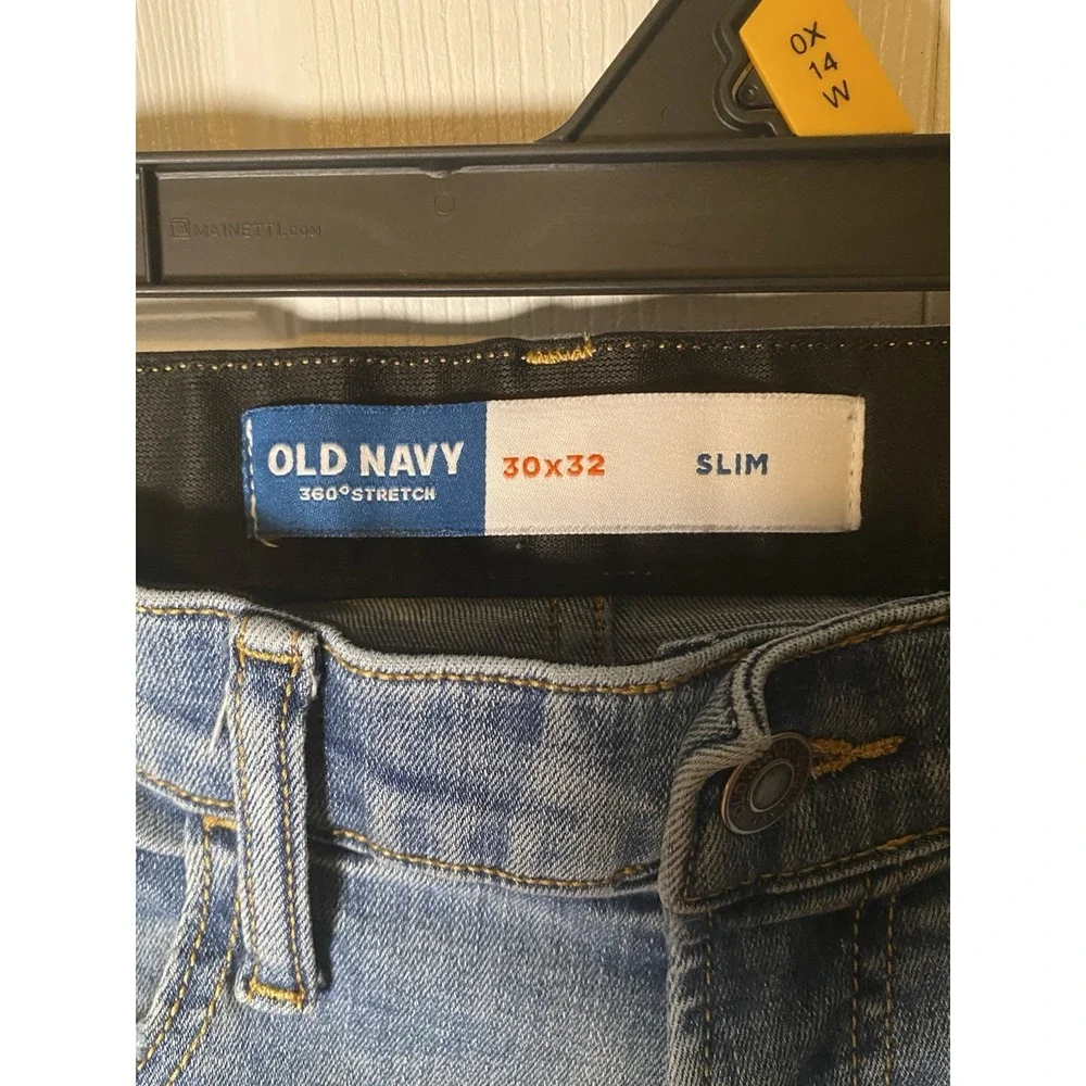 Old Navy Slim Denim Jeans Distressed Light Blue Medium Wash 5-Pocket Men's